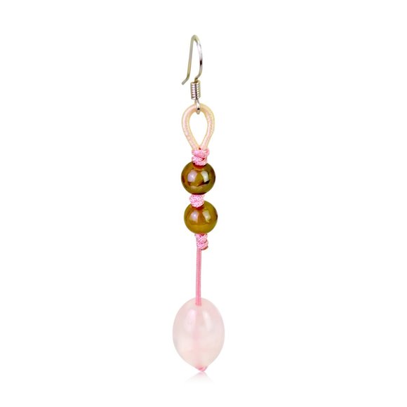Classy Oblong Rose Quartz Gemstone Earrings - Picture 3 of 5